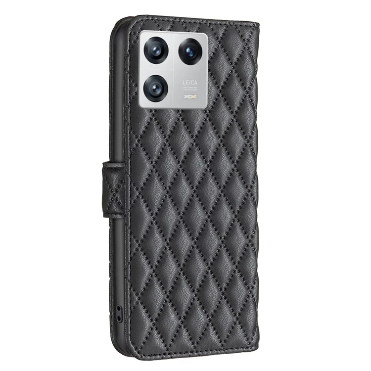 Binfen Color bf Style-14 Para Xiaomi 13 Impresión Patrón de Rombo Magnético Flip Case PU Cuero de Cuero Libro de Soporte Teléfono - Negro