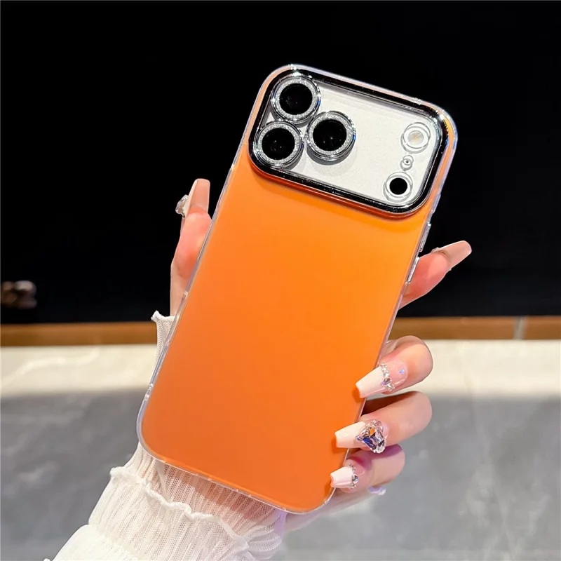 For iPhone 18 Pro Max / 17 Pro Max Case PC + TPU IMD Phone Cover with Electroplated Camera Frame - Vibrant Orange