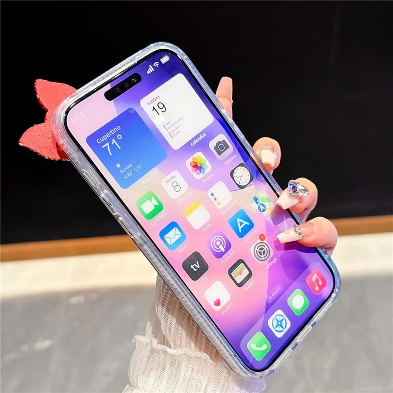 For iPhone 18 Pro / 17 Pro Case Pearl Bow Decor PC + TPU IMD Phone Cover with Rhinestone Camera Ring - Pearl White