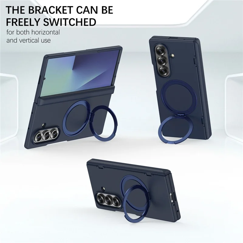 For Samsung Galaxy Z Fold8 Ultra Case Rotating Kickstand Skin-touch PC Phone Protective Cover with Screen Protector - Blue