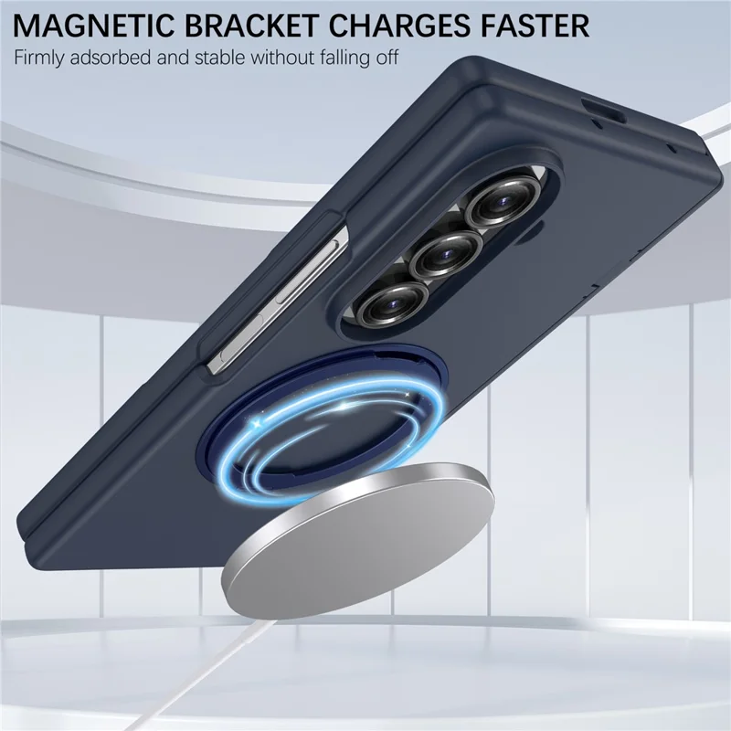 For Samsung Galaxy Z Fold8 Ultra Case Rotating Kickstand Skin-touch PC Phone Protective Cover with Screen Protector - Blue