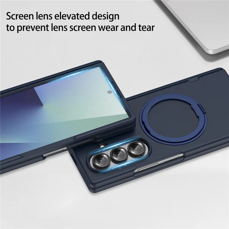 For Samsung Galaxy Z Fold8 Ultra Case Rotating Kickstand Skin-touch PC Phone Protective Cover with Screen Protector - Blue