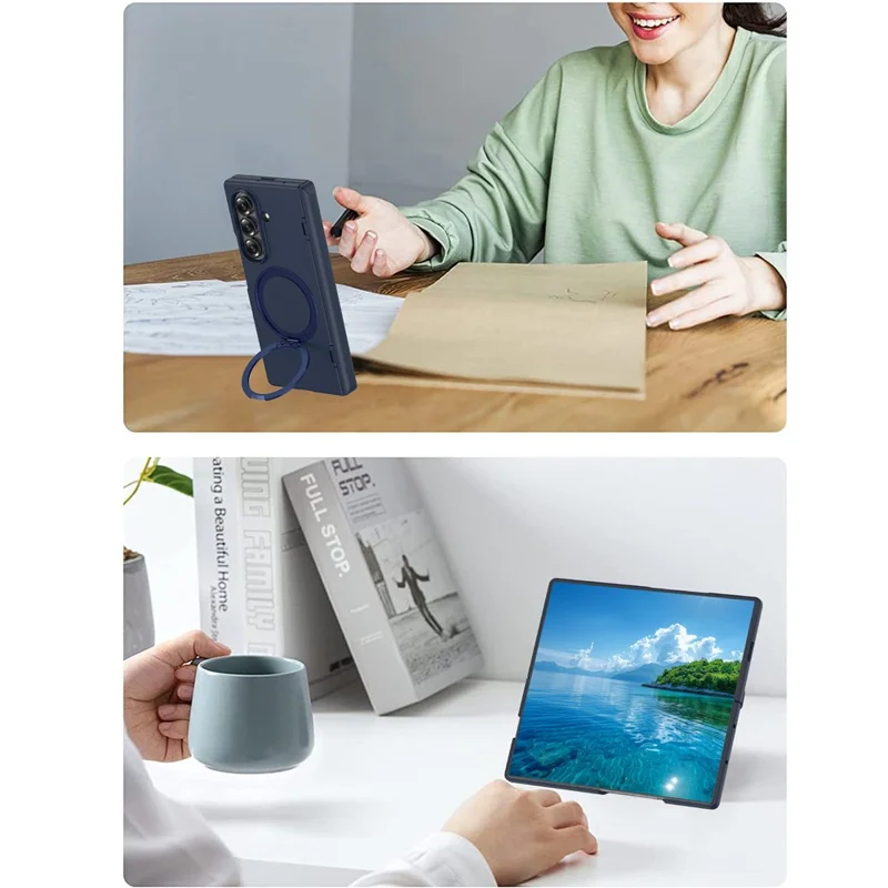 For Samsung Galaxy Z Fold8 Ultra Case Rotating Kickstand Skin-touch PC Phone Protective Cover with Screen Protector - Blue