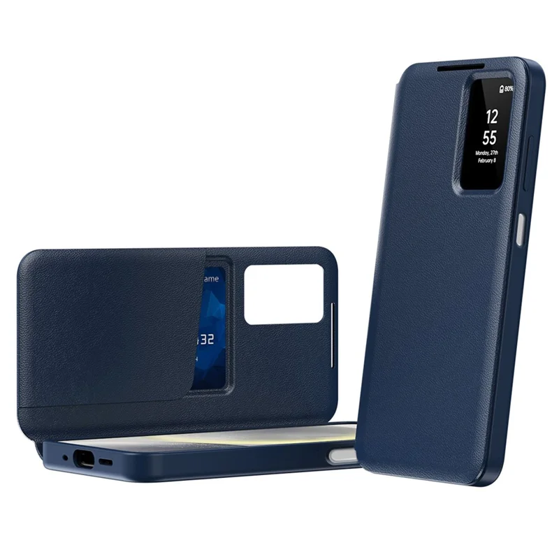 For Samsung Galaxy A27 5G Case with Card Holder Smart View Window Leather Phone Cover - Sapphire