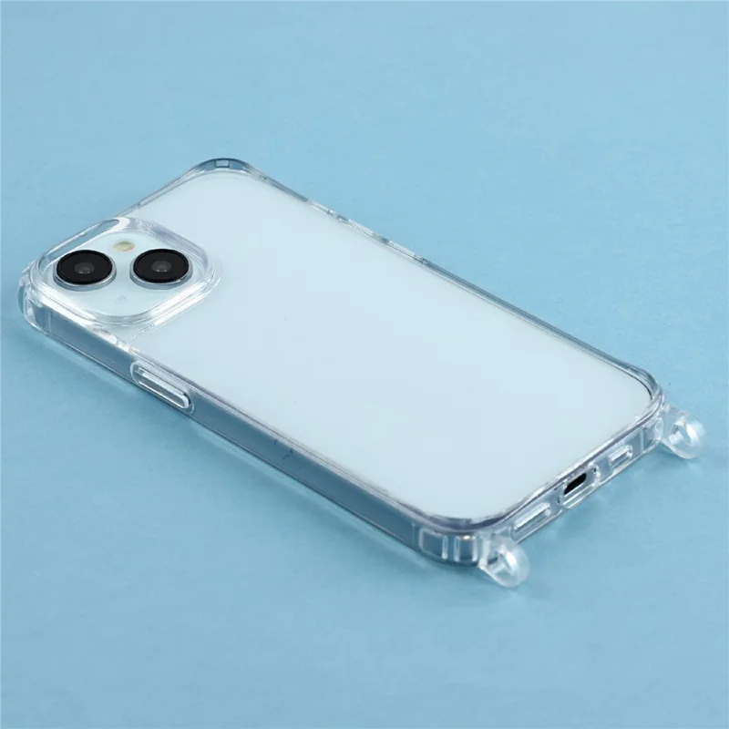Voor iPhone 15 Plus Hoesje PC+TPU 1,5 mm Transparant Telefoonhoesje met Lanyardgaten - Transparant