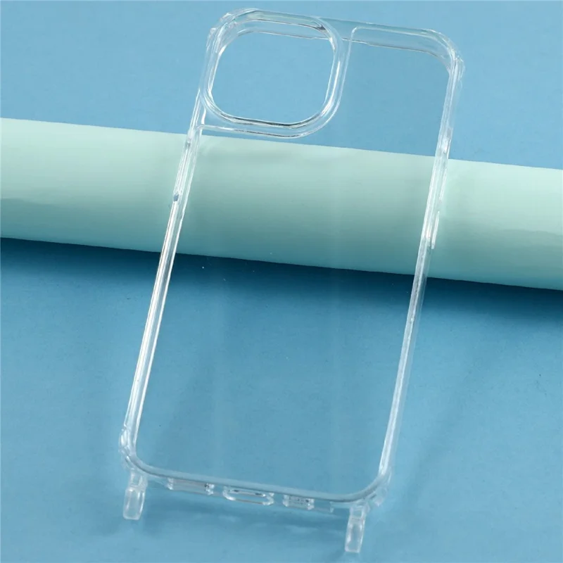 Voor iPhone 15 Hoesje PC+TPU 1,5 mm Doorzichtig Telefoonhoesje met Lanyard Gaten - Transparant