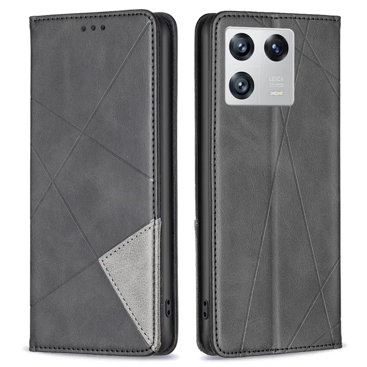 BF Imprinting Pattern Series-1 Pour Xiaomi 13 PU Cuir Carte Holder Flip Folio Case Imprimé Rhombus Absorption Magnétique Absorption Stand Téléphone Cover - le Noir