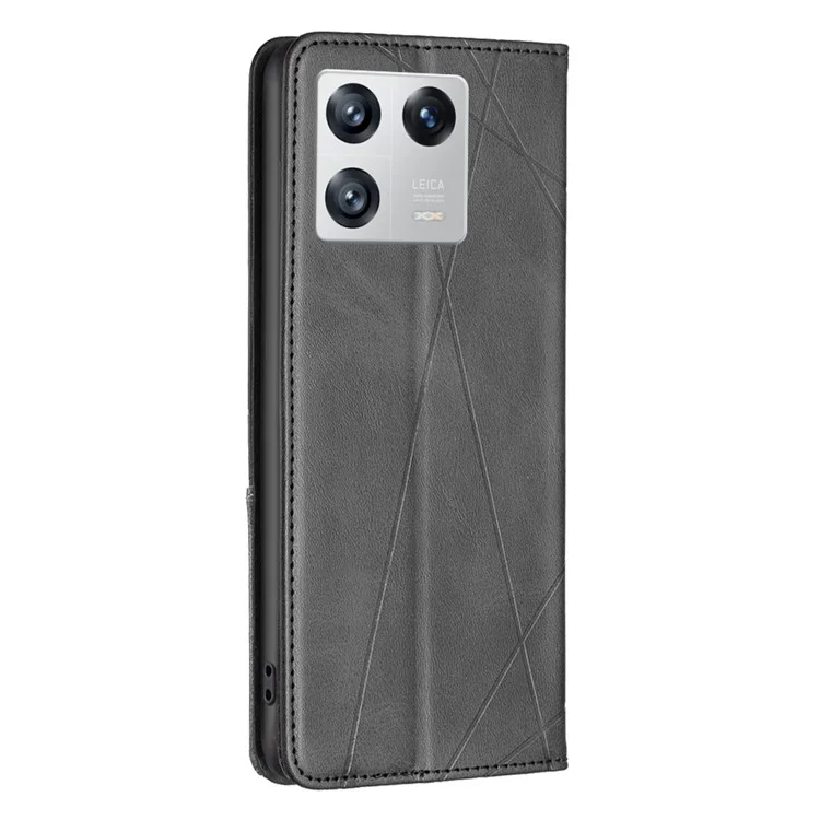 BF Imprinting Pattern Series-1 Pour Xiaomi 13 PU Cuir Carte Holder Flip Folio Case Imprimé Rhombus Absorption Magnétique Absorption Stand Téléphone Cover - le Noir