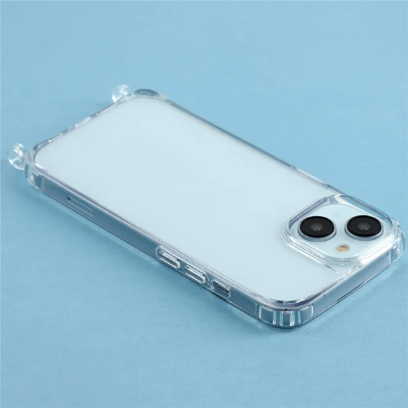 For iPhone 13 mini Case PC+TPU 1.5mm Clear Phone Cover with Lanyard Holes - Transparent
