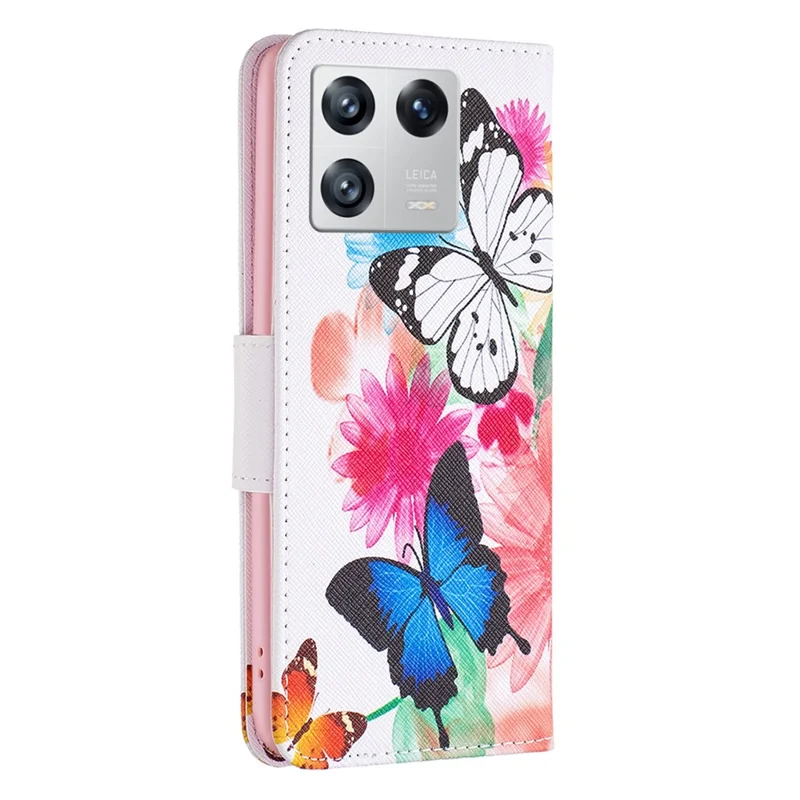 For Xiaomi 13 Phone Case Pattern Printing PU Leather Wallet Stand Cover - Two Butterflies