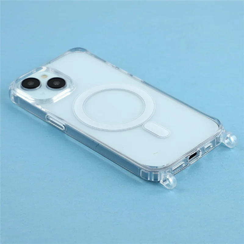 Voor iPhone 15 Plus hoesje compatibel met MagSafe TPU+PC 1,5 mm transparante telefoonhoes met lanyardgaten - Transparant