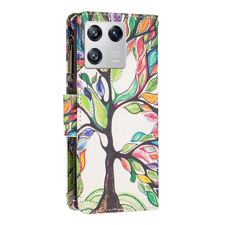 For Xiaomi 13 Leather Case with Strap Pattern Printing Zipper Wallet Phone Stand Cover - Life Tree