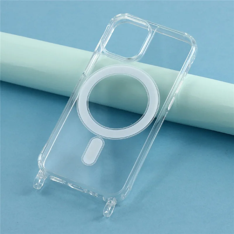 For iPhone 11 Magnetic Case TPU+PC 1.5mm Clear Phone Cover with Lanyard Holes - Transparent