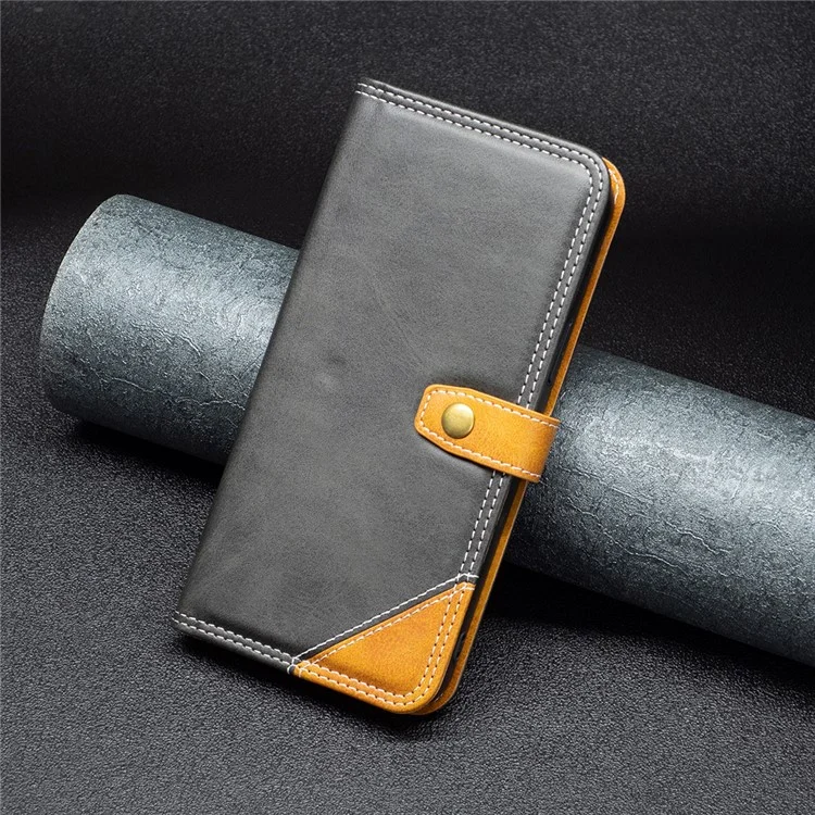BINFEN COLOR for Samsung Galaxy A34 5G Leather Case with Card Holder Color Splicing Phone Stand Cover - Black