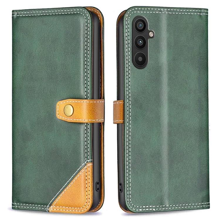 Binfen Farbe BF Leder Serie-8 Für Samsung Galaxy A34 5G PU Leather Stand Card Slots Case Style 12 Doppelstich-linien Farbe Spleißspiegel Flip Phone Cover - Grün