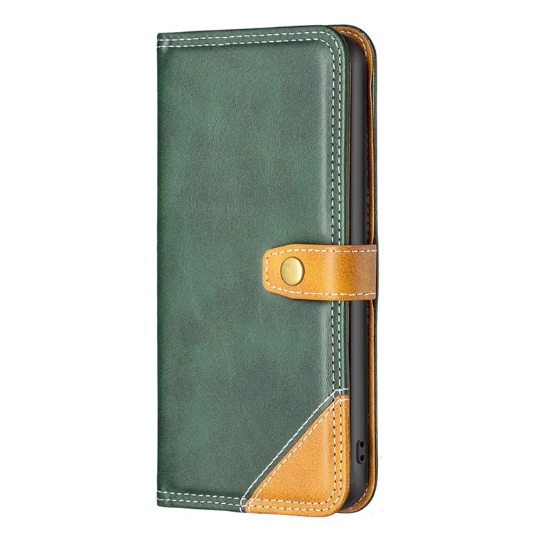 Binfen Farbe BF Leder Serie-8 Für Samsung Galaxy A34 5G PU Leather Stand Card Slots Case Style 12 Doppelstich-linien Farbe Spleißspiegel Flip Phone Cover - Grün