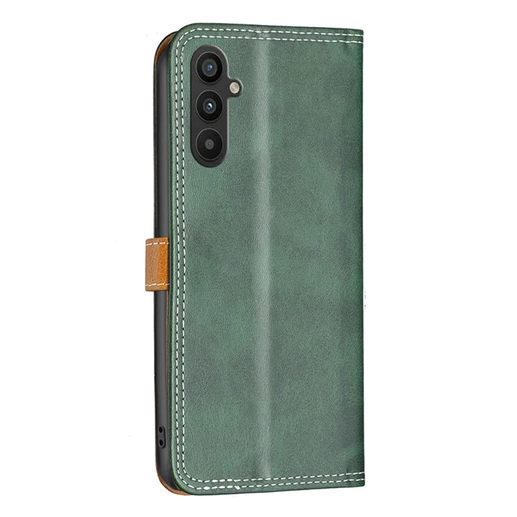 Binfen Farbe BF Leder Serie-8 Für Samsung Galaxy A34 5G PU Leather Stand Card Slots Case Style 12 Doppelstich-linien Farbe Spleißspiegel Flip Phone Cover - Grün
