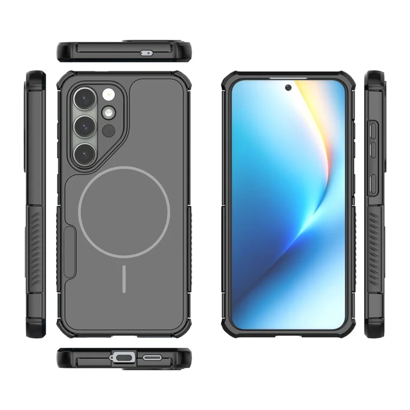 For Samsung Galaxy S24 Magnetic Case Shockproof Airbag PC+TPU Phone Cover - Black