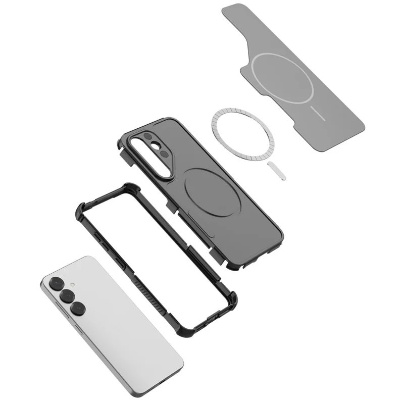 For Samsung Galaxy S24 Magnetic Case Shockproof Airbag PC+TPU Phone Cover - Black