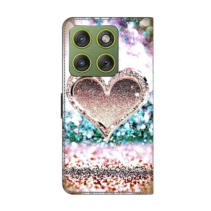 Étui portefeuille pour Motorola Edge 70 5G / Moto X70 Air 5G, housse en cuir PU avec motif 3D et support - Cœur rose avec diamants