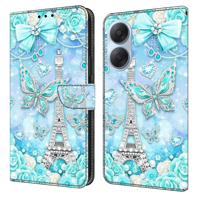 Wallet Case For Xiaomi Redmi A7 4G Pattern Printing Stand Leather Flip Phone Cover - Butterfly Cobalt Tower