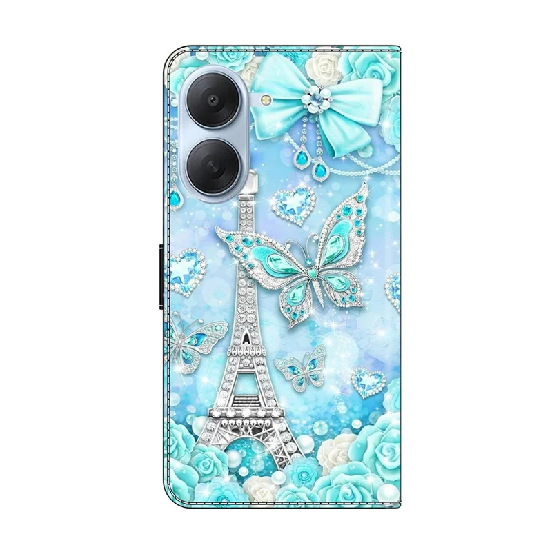 Wallet Case For Xiaomi Redmi A7 4G Pattern Printing Stand Leather Flip Phone Cover - Butterfly Cobalt Tower