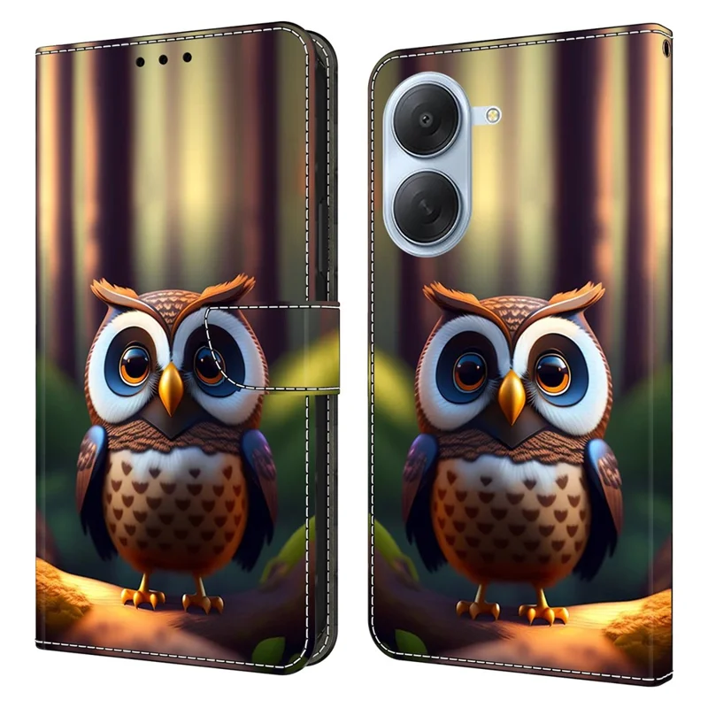 For Xiaomi Redmi A7 4G Leather Case Pattern Printing Stand Flip Phone Cover - Brown Little Owl