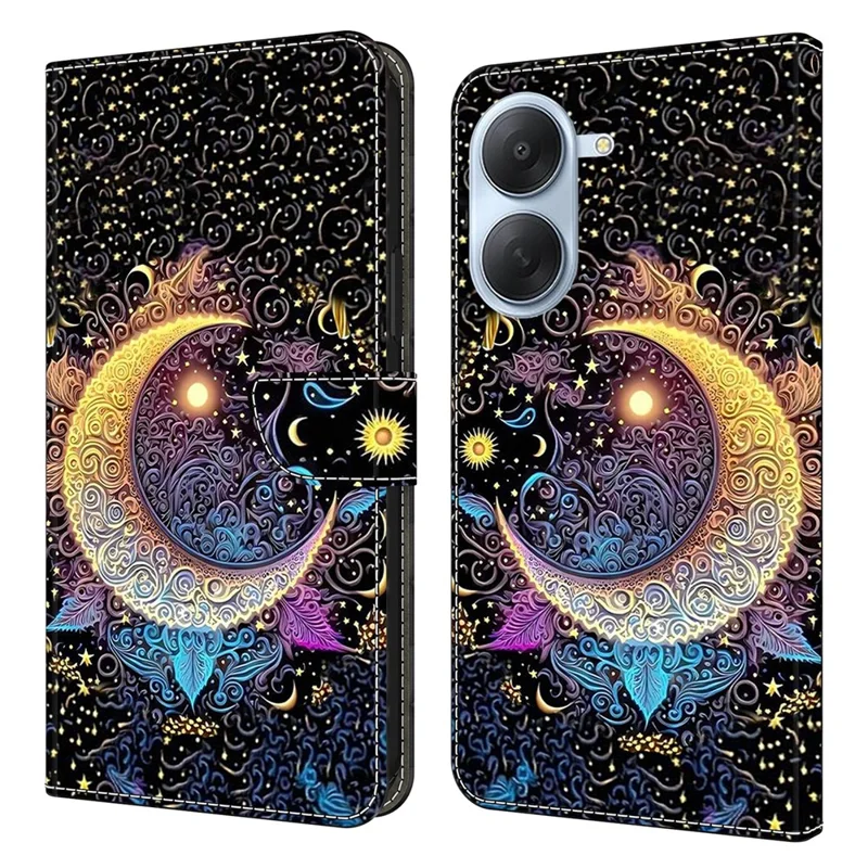Wallet Case For Xiaomi Redmi A7 4G Stand Pattern Printing PU Leather Flip Phone Cover - Bright Moon