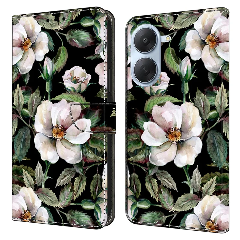Wallet Case For Xiaomi Redmi A7 4G Foldable Stand Pattern Printing PU Leather Flip Phone Cover - Large Flower