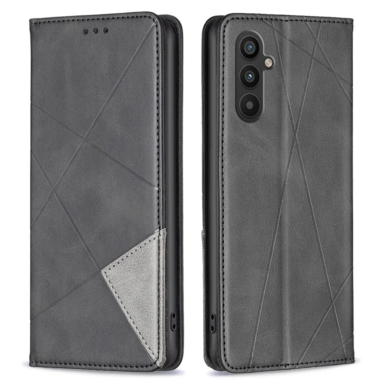 BF Imprinting Pattern Series-1 для Samsung Galaxy A34 5G Магнитный автоматически впитывающий кожаный чехол ПУ Imprinted ромбовидный слот для карт Стенд Flip Phone Cover - Черный