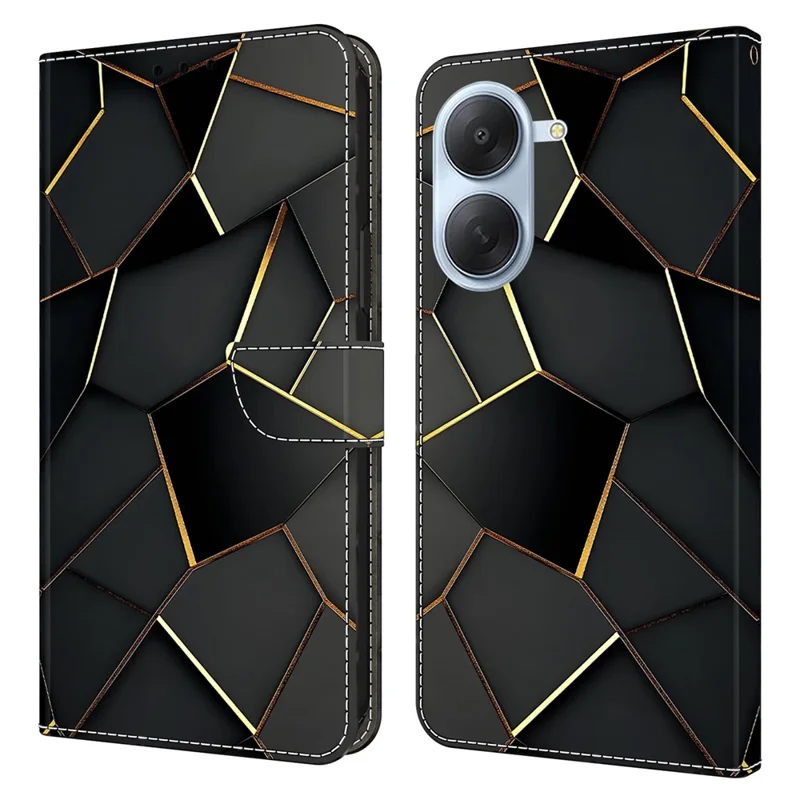 For Xiaomi Redmi A7 4G Wallet Case Foldable Stand Pattern Printing Leather Flip Phone Cover - Black Gold Beveled Edges