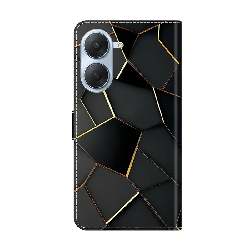 For Xiaomi Redmi A7 4G Wallet Case Foldable Stand Pattern Printing Leather Flip Phone Cover - Black Gold Beveled Edges