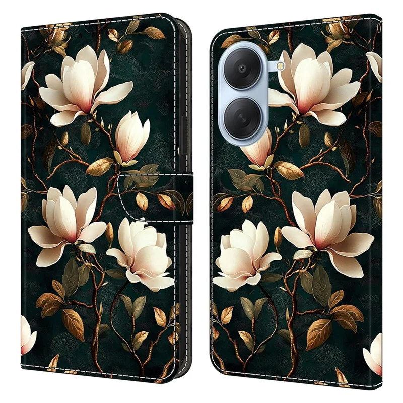 For Xiaomi Redmi A7 4G Wallet Stand Case Pattern Printing Leather Phone Cover - White Magnolia