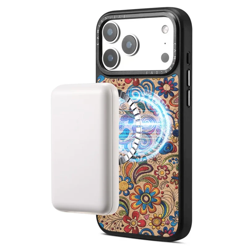 DENIOR A28 for iPhone 17 Pro Magnetic Case Floral Embroidery Leather + PC + TPU Phone Cover - Khaki
