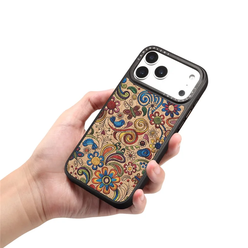 DENIOR A28 for iPhone 17 Pro Magnetic Case Floral Embroidery Leather + PC + TPU Phone Cover - Khaki