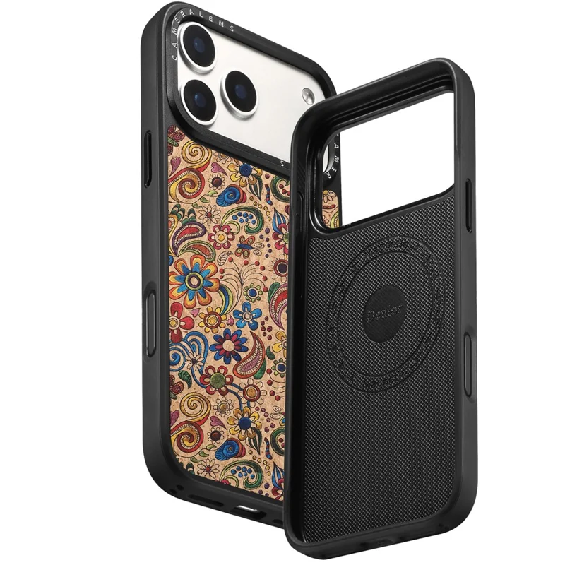 DENIOR A28 for iPhone 17 Pro Magnetic Case Floral Embroidery Leather + PC + TPU Phone Cover - Khaki