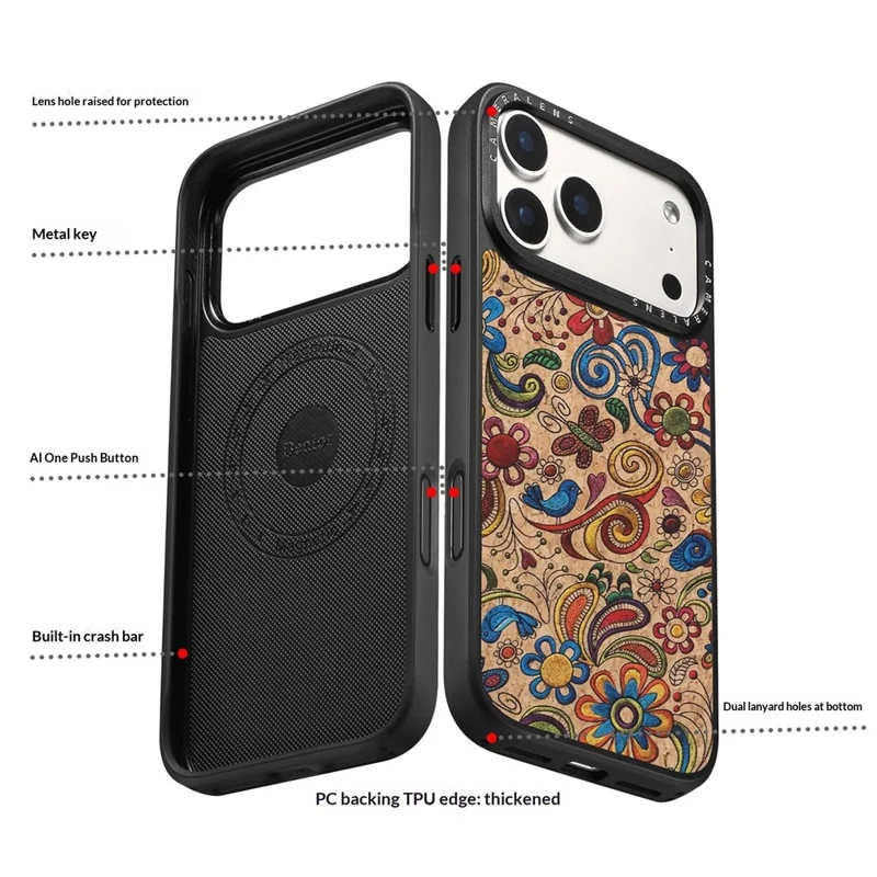 DENIOR A28 for iPhone 17 Pro Max Magnetic Case Floral Embroidery Leather + PC + TPU Phone Cover - Khaki