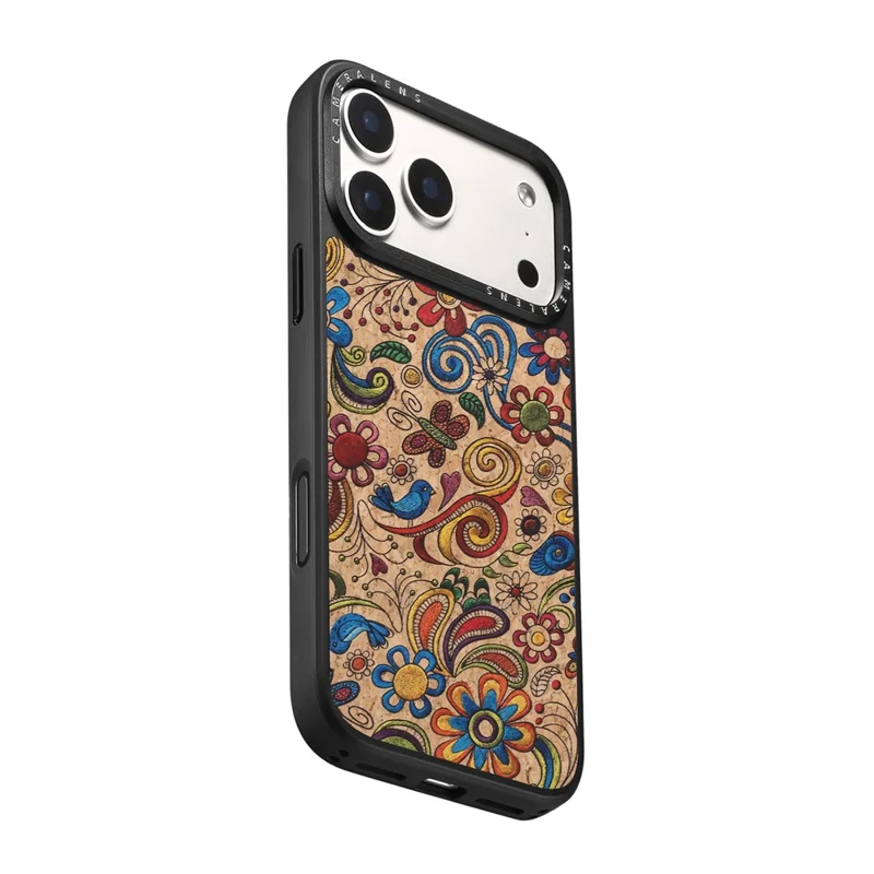 DENIOR A28 for iPhone 17 Pro Max Magnetic Case Floral Embroidery Leather + PC + TPU Phone Cover - Khaki