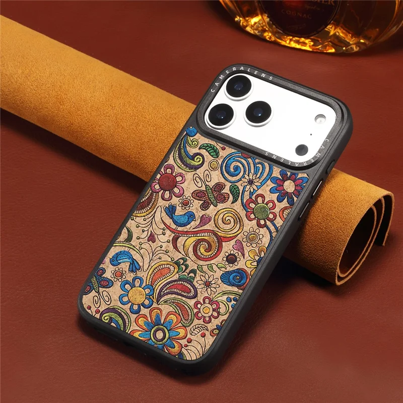 DENIOR A28 for iPhone 17 Pro Max Magnetic Case Floral Embroidery Leather + PC + TPU Phone Cover - Khaki