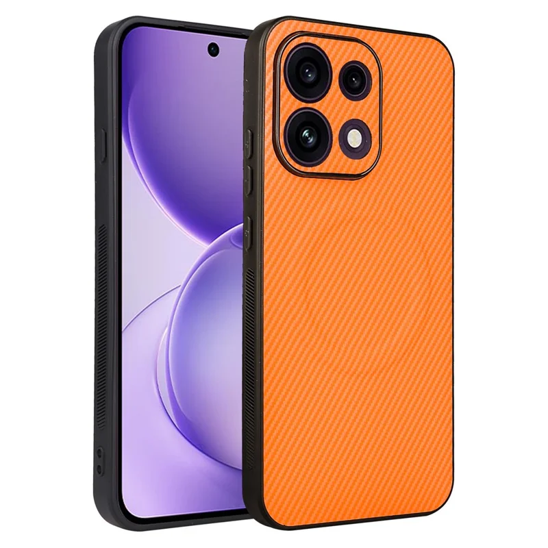 For Oppo Reno16 F 5G  /  Reno16 FS 5G Case Carbon Fiber Texture Leather Coated TPU PC Phone Cover with Metal Ring for Magnetic Car Mount - Orange