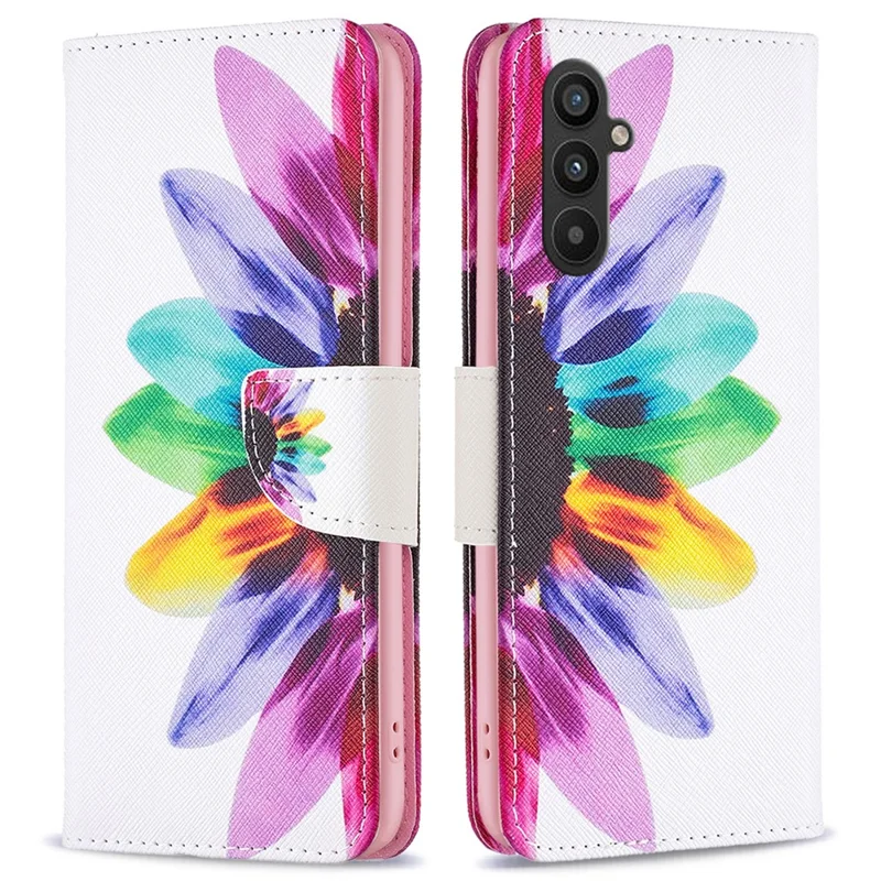 For Samsung Galaxy A34 5G Phone Case Pattern Printing PU Leather Wallet Stand Cover - Sunflower