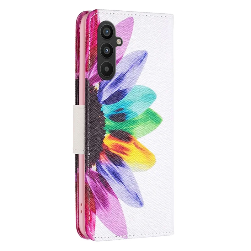 For Samsung Galaxy A34 5G Phone Case Pattern Printing PU Leather Wallet Stand Cover - Sunflower