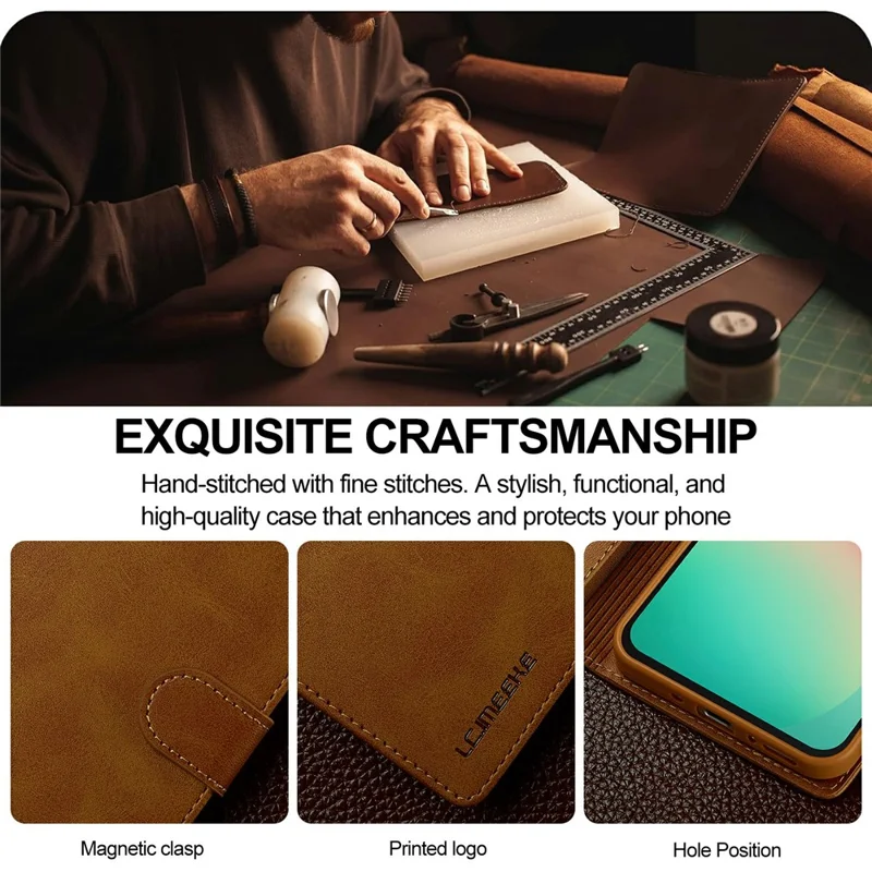 LC.IMEEKE for Samsung Galaxy A18 4G Case Wallet Calf Texture Leather Phone Cover - Yellow
