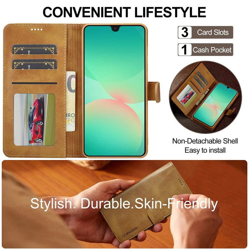 LC.IMEEKE for Samsung Galaxy A18 4G Case Wallet Calf Texture Leather Phone Cover - Yellow