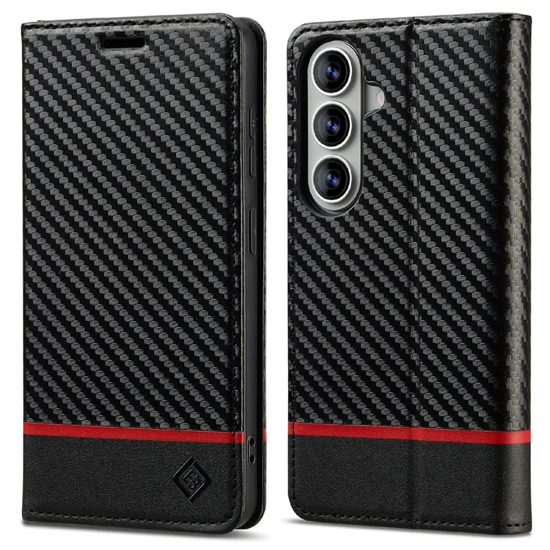 LC.IMEEKE Wallet Case for Samsung Galaxy A18 4G Carbon Fiber Texture Leather Phone Cover - Horizontal Stripe