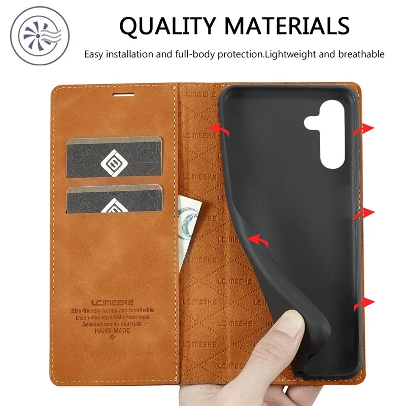 LC.IMEEKE For Samsung Galaxy A18 4G Case Wallet Microfiber Leather Phone Cover - Brown