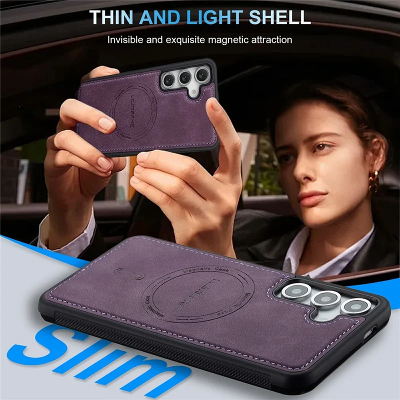 LC.IMEEKE L6 For Samsung Galaxy A18 4G Magnetic Case PU Leather Coated PC TPU Phone Cover - Purple