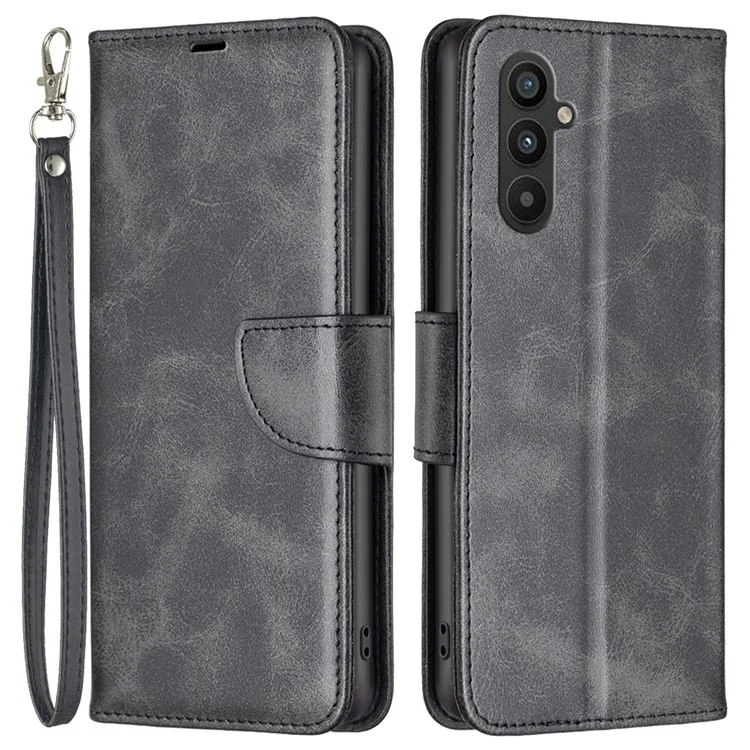 Série BF Leather-4 pour Samsung Galaxy A34 5G Étui portefeuille en cuir PU avec fermeture magnétique, support pliable et protection de téléphone avec sangle - Noir