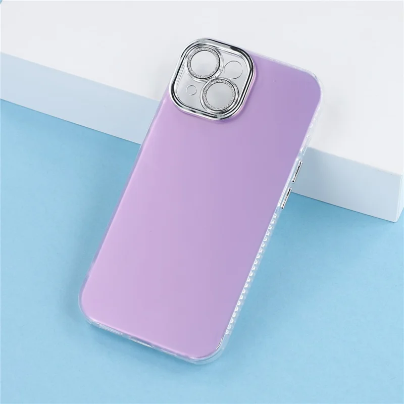 For iPhone 15 Case PC + TPU IMD Phone Cover with Electroplated Camera Frame - Lilac Purple