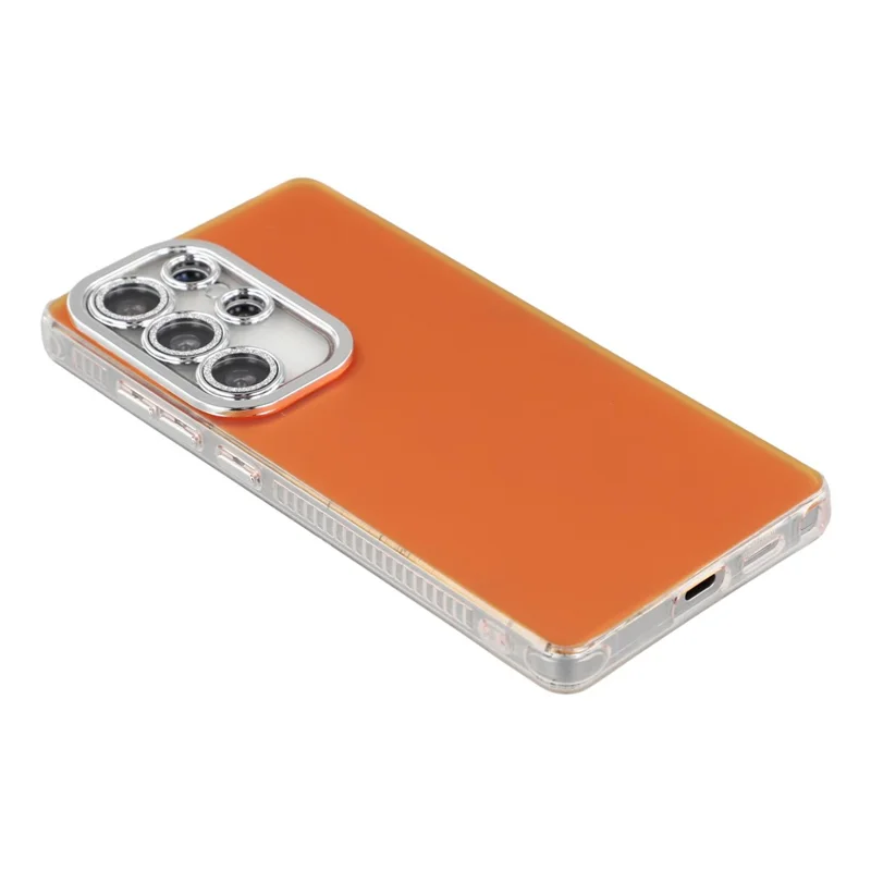 For Samsung Galaxy S25 Ultra Case PC + TPU IMD Phone Cover with Electroplated Camera Frame - Vibrant Orange